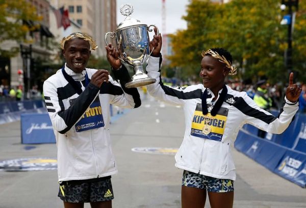 2021 Boston Marathon winners Benson Kipruto and Diana Kipyogei. PHOTO | Alamy
