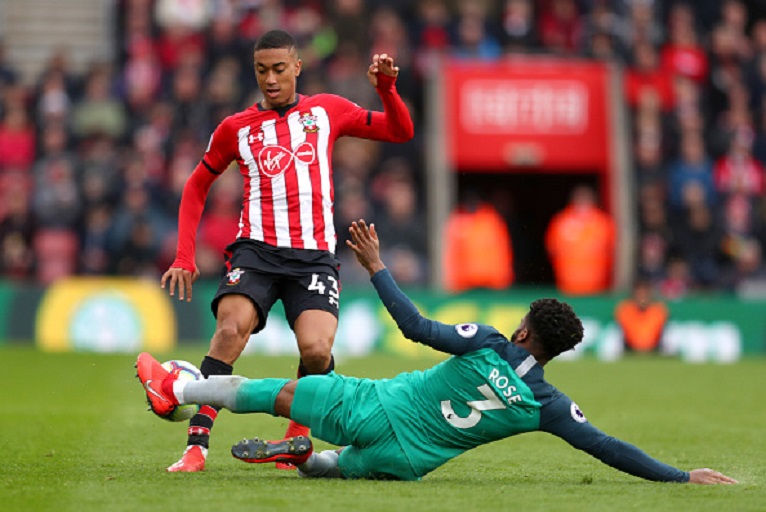 : Danny Rose of Tottenham Hotspur tackles Yan Valery of Southampton during the Premier League match between Southampton FC and Tottenham Hotspur at St Mary's Stadium on March 09, 2019 in Southampton, United Kingdom. PHOTO/GETTY IMAGES