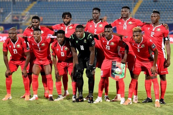 Kenya's defender Musa Mohammed, Kenya's midfielder Johanna Omollo, Kenya's defender Joseph Okumu, Kenya's forward Michael Olunga, Kenya's midfielder Victor Wanyama, Kenya's midfielder Dennis Odhiambo, Kenya's midfielder Ayub Timbe, Kenya's goalkeeper Patrick Matasi, Kenya's midfielder Philemon Otieno, Kenya's defender Abud Omar Sfantu pose for a photograph prior to the 2019 Africa Cup of Nations (CAN) Group C football match between Kenya and Senegal at the 30 June Stadium in the Egyptian capital Cairo on July 1, 2019. PHOTO | AFP