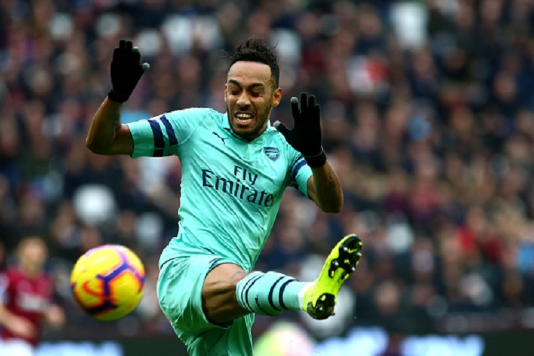   Pierre-Emerick Aubameyang of Arsenal during the Premier League match between West Ham United and Arsenal at London Stadium on January 12, 2019 in London, United Kingdom. PHOTO/GETTY IMAGES