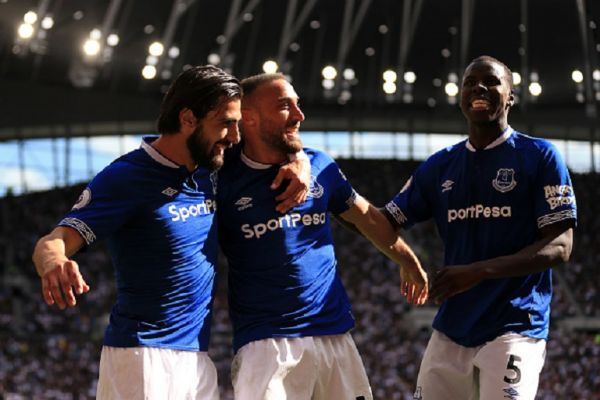 Cenk Tosun of Everton celebrates after scoring his team's second goal during the Premier League match between Tottenham Hotspur and Everton FC at Tottenham Hotspur Stadium on May 12, 2019 in London, United Kingdom. PHOTO/ GETTY IMAGES
