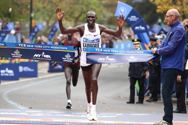 Geoffrey Kamworor holds off Wilson Kipsang to win the 2017 New York Marathon. PHOTO/IAAF