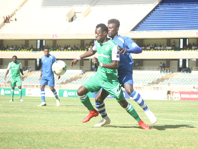  Gor Mahia FC forward Francis Mustafa in action during their CAF Confederations Cup playoff round match against New Star de Douala.PHOTO/FKF