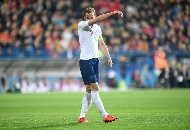 Harry Kane of England reacts during the 2020 UEFA European Championships Group A qualifying match between Montenegro and England at Podgorica City Stadium on March 25, 2019 in Podgorica, Montenegro.PHOTO/ GETTY IMAGES