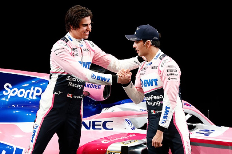  In this handout from Sportpesa Racing Point F1 Team, ,SportPesa Racing Point F1 Team unveil their new livery with drivers Lance Stroll (l) and Sergio Perez including new title partner, Liverpool, UK-based SportPesa at the Canadian International Motorshow. PHOTO/GettyImages
