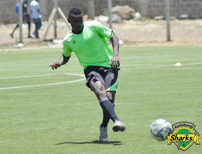 Kariobangi Sharks FC player in training at Camp Toyoyo Grounds in Nairobi earlier this week ahead of their SportPesa Shield defence.PHOTO/ KARIOBANGI SHARKS FC