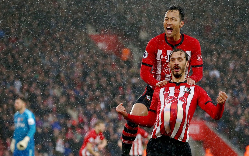 Manolo Gabbiadini celebrates his opening goal for Southampton at St Mary's on Saturday November 10, 2018.PHOTO/SOUTHAMPTON FC