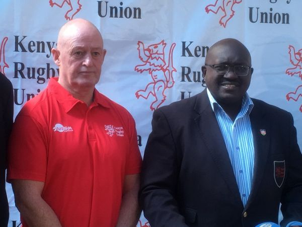 New Zealander Paul Feeney (left) during his unveiling at the KRU offices in Nairobi as Kenya’s national technical director of rugby on September 20, 2019. PHOTO/ KRU