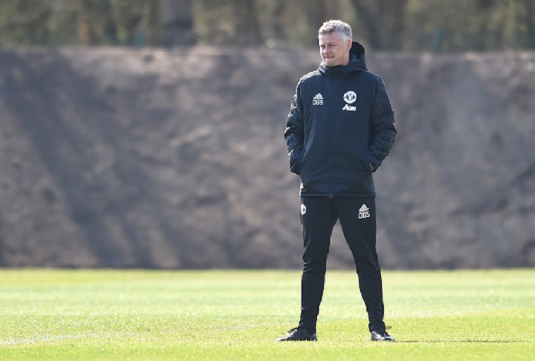 Ole Gunnar Solskjaer, Manager of Manchester United looks on during the Manchester United training session ahead of the UEFA Champions League Quarter Final First Leg match between Manchester United v FC Barcelona at Aon Training Complex on April 09, 2019 in Manchester, England. PHOTO/GETTY IMAGES