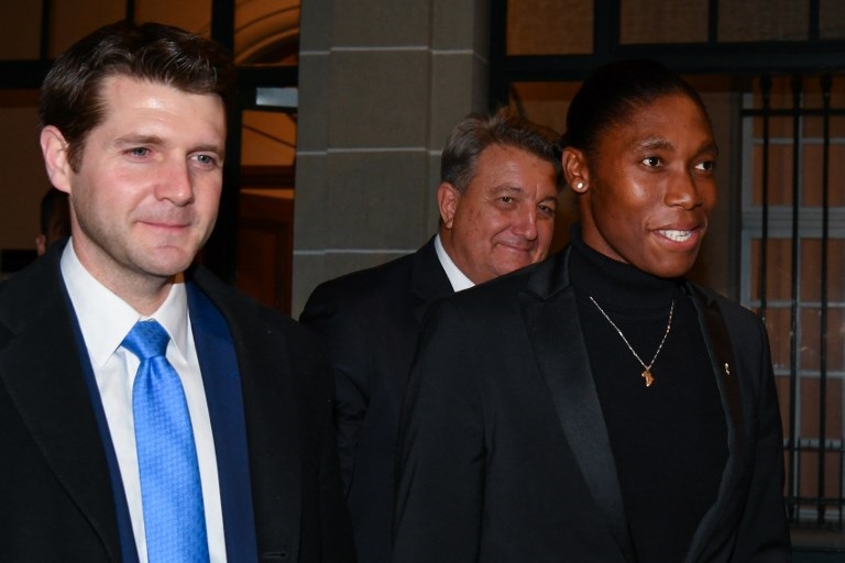 South Africa's 800 meters Olympic champion Caster Semenya (R) and her lawyer Gregory Nott (C) leave a landmark hearing at the Court of Arbitration for Sport (CAS), in Lausanne, on February 18, 2019. Semenya will challenge a proposed rule by IAAF aiming to restrict testosterone levels in female runners.PHOTO/AFP