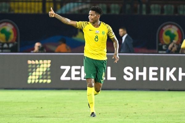  South Africa's midfielder Bongani Zungu celebrates after scoring during the 2019 Africa Cup of Nations (CAN) Group D football match between South Africa and Namibia at the Al Salam Stadium in the Egyptian capital Ciaro on June 28, 2019.PHOTO/ GETTY IMAGES