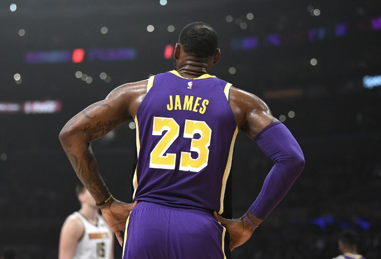 A detail of the jersey of LeBron James of the Los Angeles Lakers during the first quarter against the Denver Nuggets at Staples Center on March 06, 2019 in Los Angeles, California. PHOTO/AFP