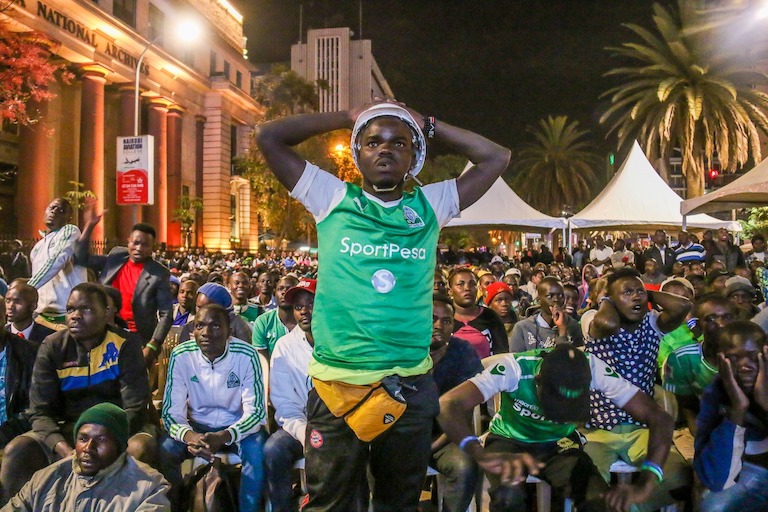 A Gor Mahia FC fan expresses his dismay after his team conceded against Everton FC in their SportPesa Trophy clash at Goodison Park during the public viewing at Archives, Nairobi Central District on Tuesday, November 6, 2018. PHOTO/Brian Kinyanjui/SPN