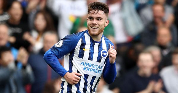 Aaron Connolly of Brighton and Hove Albion celebrates after scoring his team's second goal during the Premier League match between Brighton & Hove Albion and Tottenham Hotspur at American Express Community Stadium on October 05, 2019 in Brighton, United Kingdom. PHOTO/ GETTY IMAGES