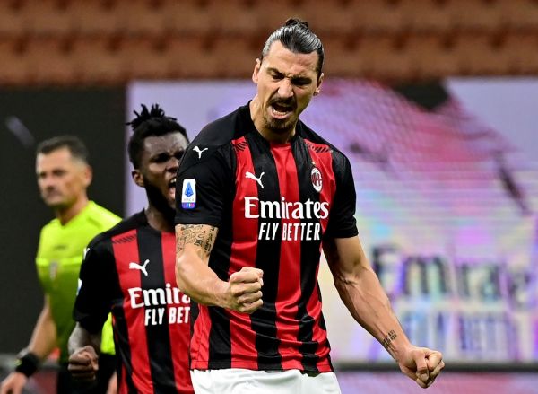 AC Milan's Swedish forward Zlatan Ibrahimovic celebrates after scoring a penalty against AS Roma during the Italian Serie A football match between AC Milan and AS Roma at the Meazza Stadium in Milan on October 26, 2020. PHOTO | AFP