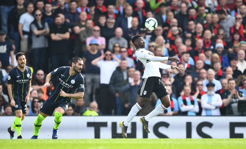Action in the English Premier League clash between Fulham (right ) and Manchester City FC on Saturday, March 30, 2019. PHOTO/Fulham FC/Twitter