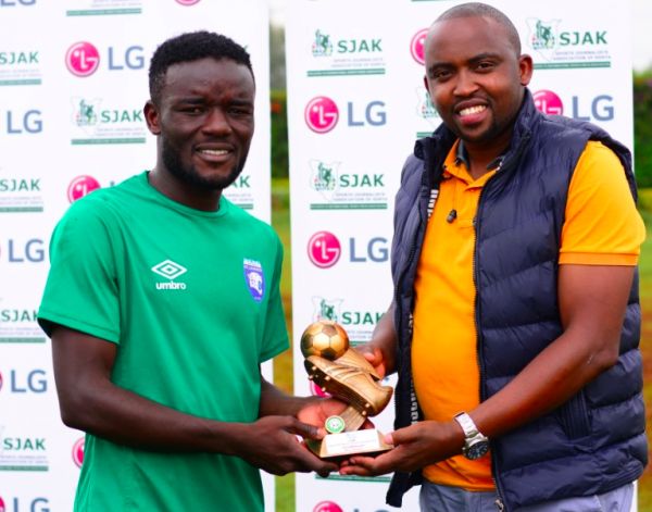 AFC Leopards SC striker John Mark Makwatta receives the September Player of the Month Award on Wednesday, October 30, 2019. PHOTO | AFC Leopards Twitter