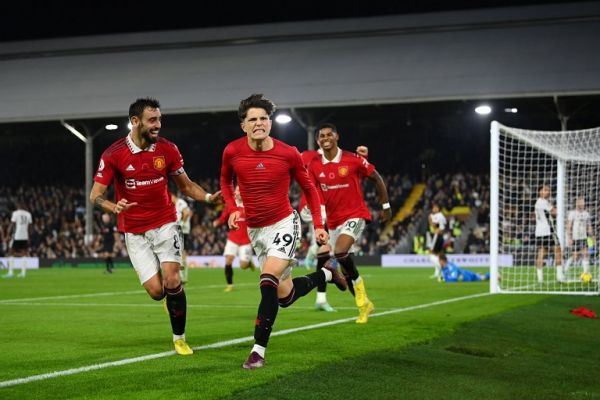 Alejandro Garnacho celebrates after scoring a late winner in Manchester United's 2-1 win at Fulham on Sunday, November 13, 2020. PHOTO | Squawka, Twitter