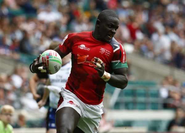 Andrew Amonde of Kenya during The HSBC World Rugby Sevens Series 2019 London 7s Challenge Trophy Quarter Final Match 28 between Kenya and Scotland at Twickenham on 26 May 2019. PHOTO | AFP