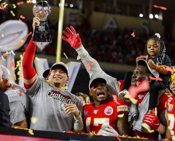 ansas City Chiefs quarterback PATRICK MAHOMES holds the Vince Lombardi Trophy after winning Super Bowl LIV against the San Francisco 49ers, 31-20, at Hard Rock Stadium in Miami Gardens. The Chiefs won, 31-20. PHOTO | PA Images