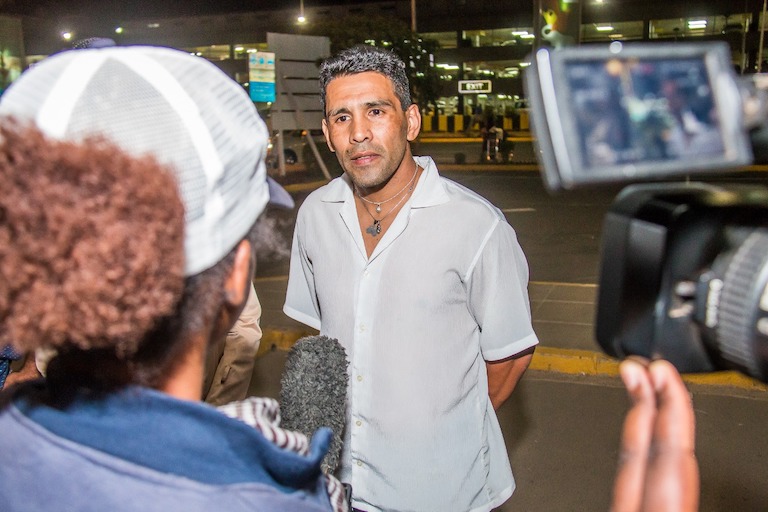 Argentine professional, Sergio Eduardo 'El Tigre' Gonzalez speaks upon arrival at the Jomo Kenyatta International Airport for his Nairobi Fight Night showdown against Hassan Mwakinyo on Wednesday, March 20, 2019. PHOTO/SPN