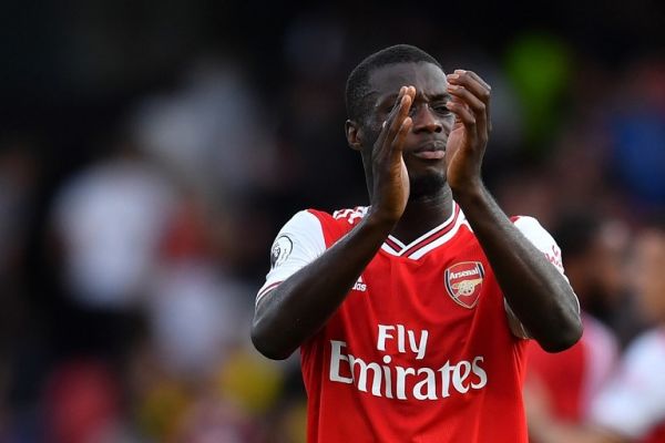 Arsenal's French-born Ivorian midfielder Nicolas Pepe reacts at the final whistle during the English Premier League football match between Watford and Arsenal at Vicarage Road Stadium in Watford, north of London on September 15, 2019. PHOTO | AFP