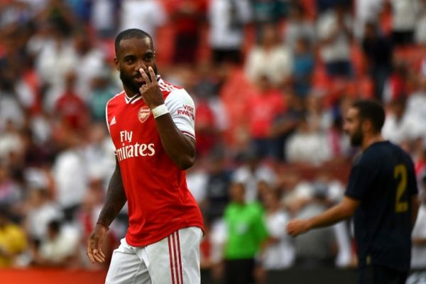 Arsenal's French striker Alexandre Lacazette celebrates after scoring a goal during the International Champions Cup football match between Real Madrid and Arsenal at FedExField in Landover, Maryland, on July 23, 2019. PHOTO | AFP