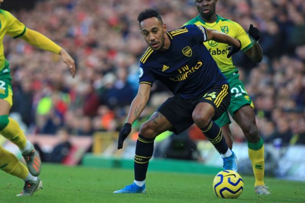 Arsenal's Gabonese striker Pierre-Emerick Aubameyang controls the ball during the English Premier League football match between Norwich City and Arsenal at Carrow Road in Norwich, eastern England on December 1, 2019. PHOTO | AFP