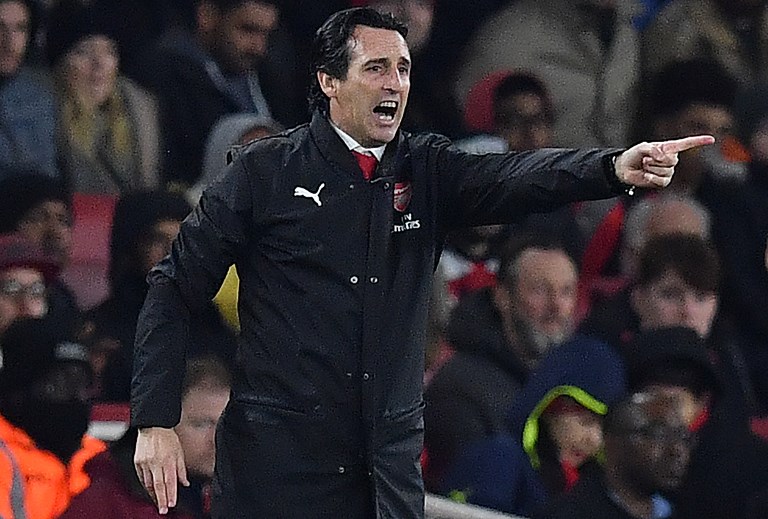 Arsenal's Spanish head coach Unai Emery during the English League Cup football match between West Ham United and Tottenham Hotspur at The London Stadium, in east London on October 31, 2018.PHOTO/AFP