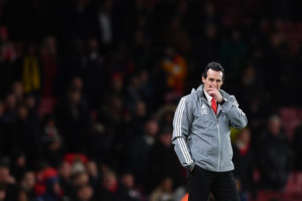 Arsenal's Spanish head coach Unai Emery reacts during their UEFA Europa league Group F football match between Arsenal and Eintracht Frankfurt at the Emirates stadium in London on November 28, 2019. PHOTO | AFP