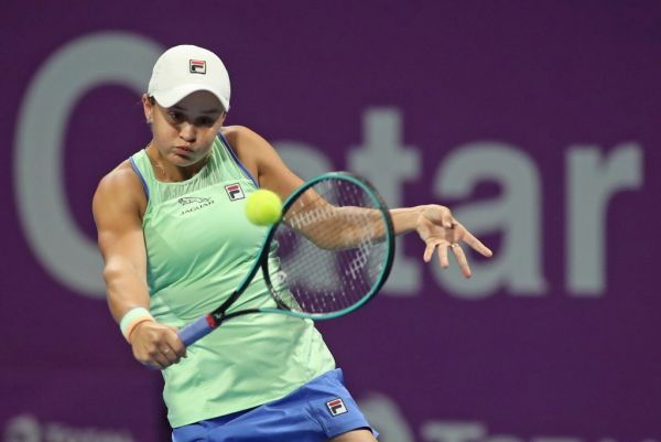 Ashleigh Barty of Australia returns the ball to Petra Kvitova of Czech Republic during the semifinals of Qatar Total Open tournament in Doha, on February 28, 2020. PHOTO | AFP