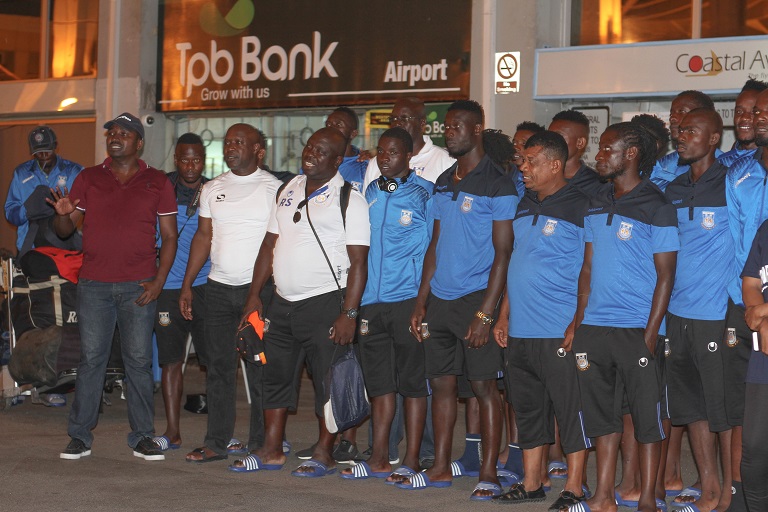 Bandari FC arrive at the Julius Nyerere International Airport on Sunday morning ahead of the 2019 SportPesa Cup. PHOTO/SPN