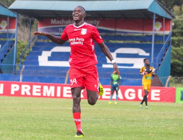 Bandari FC forward John Mwita celebrates after scoring against Kenya Commercial Bank FC at the Kenyatta Stadium in Machakos on Sunday, March 1, 2020. PHOTO | Bandari