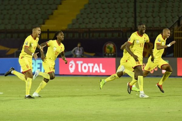 Benin players react after winning the 2019 Africa Cup of Nations (CAN) Round of 16 football match between Morocco and Benin at the Al-Salam Stadium in the Egyptian capital Cairo on July 5, 2019. PHOTO/AFP