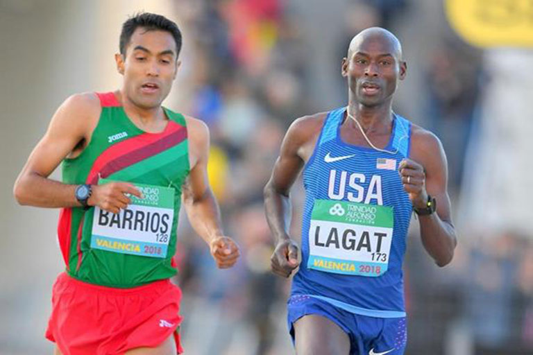 Bernard Lagat (r) and Juan Luis Barrios at the IAAF World Half Marathon Championships Valencia 2018 (Jiro Mochizuki) © Copyright
