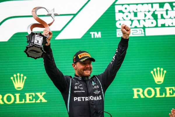 BOTTAS Valtteri (fin), Mercedes AMG F1 GP W12 E Performance, portrait, podium during the Formula 1 Rolex Turkish Grand Prix 2021, 16th round of the 2021 FIA Formula One World Championship. PHOTO | Alamy