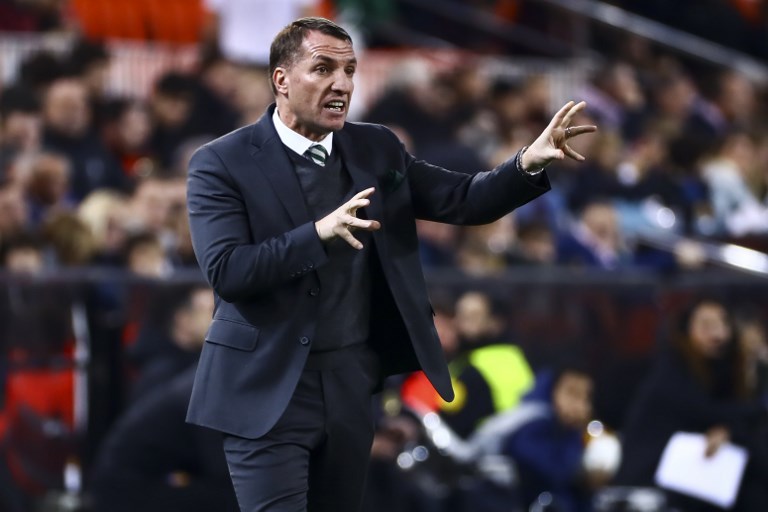 Brendan Rodgers Celtic FC manager during round of 32 Second leg of UEFA Europa league match between Valencia CF vs Celtic at Mestalla Stadium on February 21, 2019. PHOTO/AFP