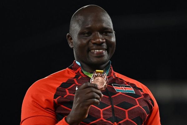 Bronze medallist Kenya's Julius Yego poses during the medal ceremony for the men's javelin throw athletics event at the Alexander Stadium, in Birmingham on day ten of the Commonwealth Games in Birmingham, central England, on August 7, 2022. PHOTO | AFP