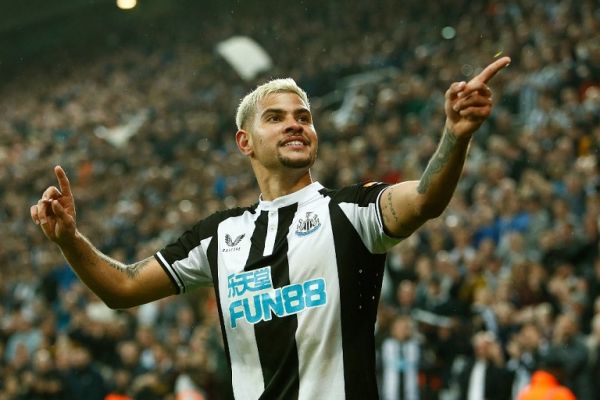 Bruno Guimaraes of Newcastle United celebrates after scoring their sides second goal during the Premier League match between Newcastle United and Arsenal at St. James's Park, Newcastle on Monday 16th May 2022. PHOTO | AFP