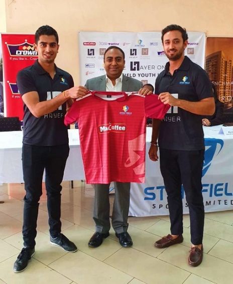 Caption: Star Field Sports Directors, Veer Dave (L) and Karan Kaul (R) with MacCoffee Kenya GM Mr Abhishek Rana at the presentation of the official team jerseys for the 2019 Hayer One Star Field Youth Cricket League to be held at various venues in Nairobi. PHOTO | COURTESY