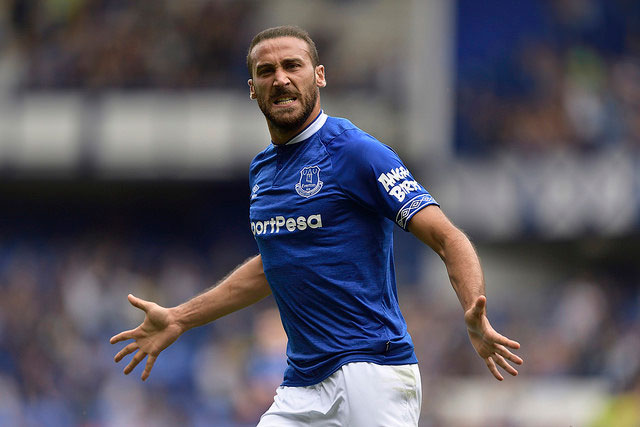 Cenk Tosun celebrates his goal against Valencia during their friendly against Everton in Goodison Park on Saturday, August 4, 2018. PHOTO/Everton FC