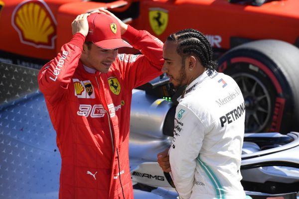 Charles Leclerc of Monaco Scuderia Ferrari Mission Winnow and Lewis Hamilton of Great Britain and Mercedes AMG Petronas F1 Team Mercedes during the Pirelli GP de France 2019 at Circuit Paul Ricard on June 22, 2019 in Le Castellet, France. PHOTO | AFP