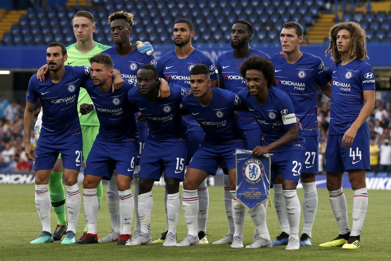 Chelsea players pose before during the International Champions Cup football match between Chelsea and Lyon at Stamford Bridge in London on August 7, 2018. PHOTO/AFP
