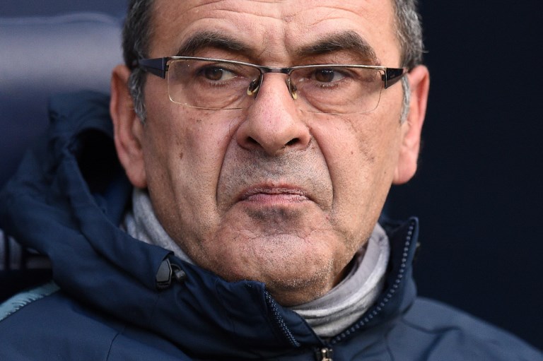 Chelsea's Italian head coach Maurizio Sarri reacts ahead of the English Premier League football match between Manchester City and Chelsea at the Etihad Stadium in Manchester, north west England, on February 10, 2019. PHOTO/AFP