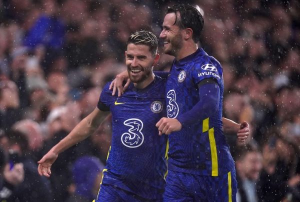 Chelsea's Jorginho (left) celebrates with Ben Chilwell after scoring their side's fourth goal of the game from the penalty spot during the UEFA Champions League, Group H match at Stamford Bridge, London. PHOTO | Alamy
