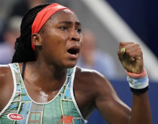 Coco Gauff of the US celebrates her win over Anastasia Potapova of Russia during their first round match of the women's 2019 US Open tennis tournament August 27, 2019 in New York. PHOTO/AFP
