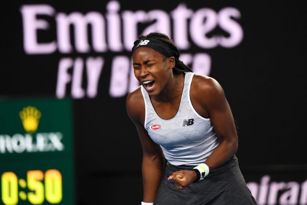 Coco Gauff of the US reacts after a point against Venus Williams of the US during their women's singles match on day one of the Australian Open tennis tournament in Melbourne on January 20, 2020. PHOTO | AFP