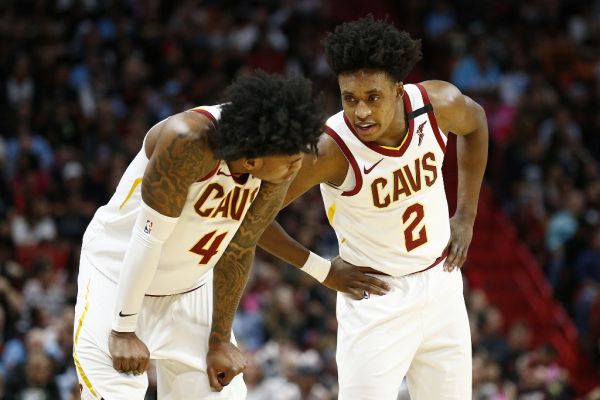 Collin Sexton #2 of the Cleveland Cavaliers talks with Kevin Porter Jr. #4 against the Miami Heat during the first half at American Airlines Arena on February 22, 2020 in Miami, Florida. PHOTO | AFP