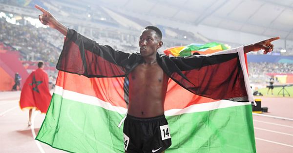 Conseslus Kipruto of Kenya celebrates winning gold in the Men's 3000 metres Steeplechase final during day eight of 17th IAAF World Athletics Championships Doha 2019 at Khalifa International Stadium on October 04, 2019 in Doha, Qatar.PHOTO/ GETTY IMAGES