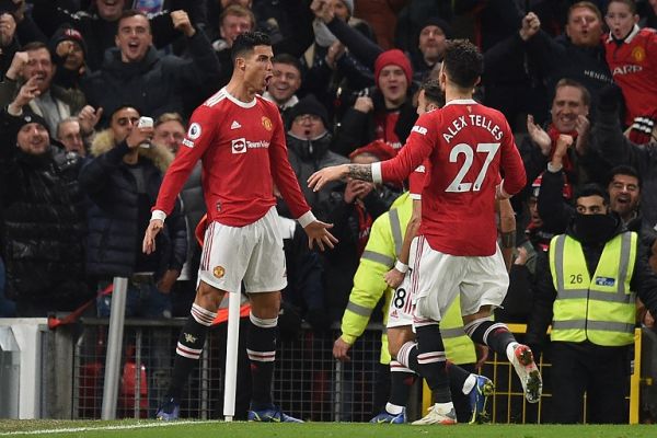 Cristiano Ronaldo celebrates after scoring against Arsenal at Old Trafford. PHOTO | Twitter